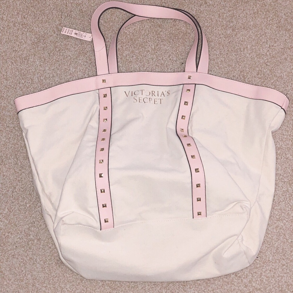 Victoria’s Secret Tote - Pink & Cream with studs
